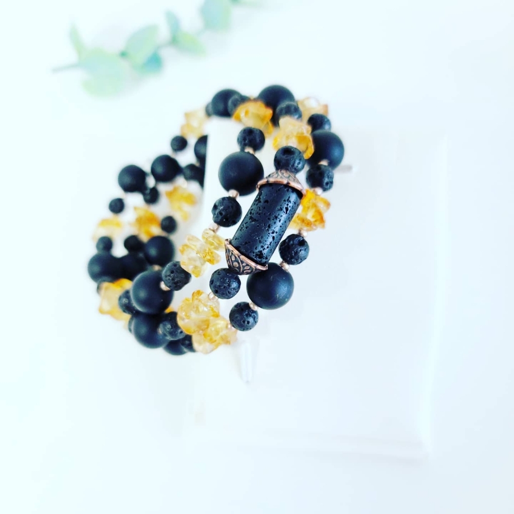 Lava Stone, Citrine triple bracelet